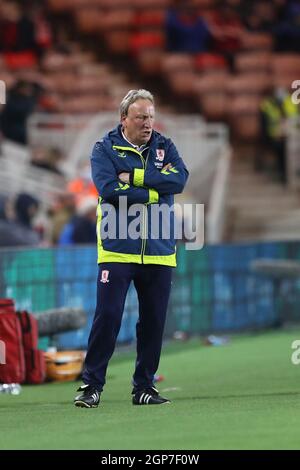 MIDDLESBROUGH, ROYAUME-UNI. 28 SEPT le gérant de Middlesbrough Neil Warnock pendant le match de championnat Sky Bet entre Middlesbrough et Sheffield United au stade Riverside, Middlesbrough, le mardi 28 septembre 2021. (Credit: Mark Fletcher | MI News) Credit: MI News & Sport /Alay Live News Banque D'Images