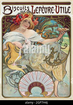 Art par Alphonse Mucha – biscuits Lefèvre-Utile (1896) Banque D'Images