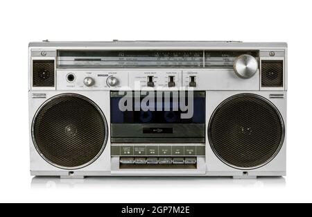 Vintage portable radio cassette recorder isolated on white Banque D'Images