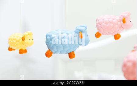 Moutons de couleur pour les nouveau-nés, des jouets pour bébés. Banque D'Images