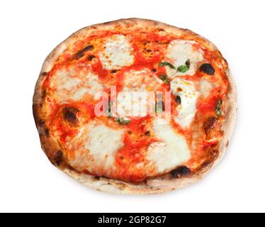 Pizza Margherita avec des tranches de mozzarella sur fond blanc Banque D'Images