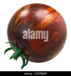 Tomate sombre galaxie, bicolore riche en anthocyan, isolée Banque D'Images