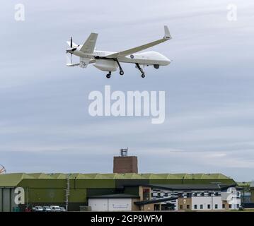 23 septembre 2021. RAF Lossiemouth, Moray, Écosse, Royaume-Uni. C'est le SkyGuardian qui est actuellement basé à RAF Lossiemouth atterrissage à la base, havi Banque D'Images