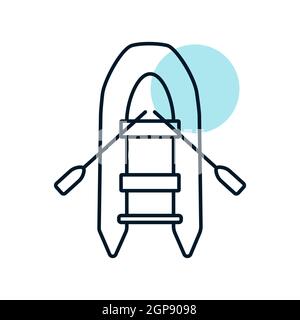 Bateau gonflable en caoutchouc plat vecteur icône. Symbole graphique pour la conception, le logo, l'application, l'interface utilisateur du site Web et des applications de voyage et de tourisme Banque D'Images