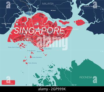 Carte détaillée modifiable de Singapour. Fichier vectoriel EPS-10 Banque D'Images