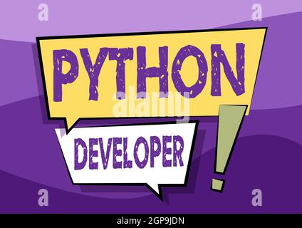Légende conceptuelle Python Developer. Mot écrit sur responsable de l'écriture de la logique d'application Web côté serveur deux boîtes de dialogue colorées se chevauchant Banque D'Images
