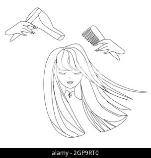 Belle femme dans le salon de coiffure - doodle Illustration Banque D'Images