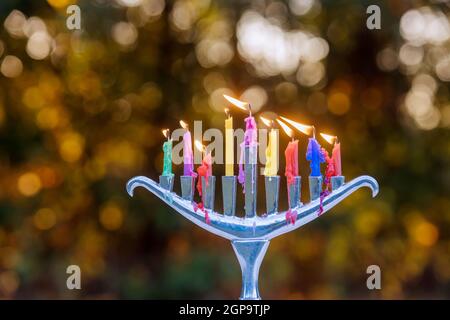 Religion de vacances juives Hanoukkah avec menorah candelabra bougies Banque D'Images