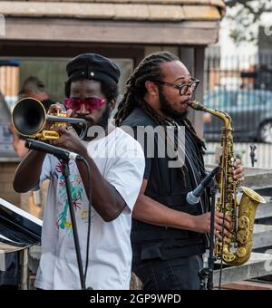 Le Quatuor Gelin de Giveton est préformé au Monterey Jazz Festival 2021 avec la star invitée Emmanuel Wilkins sur Saxophone Banque D'Images