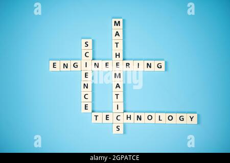 Mots croisés montrant STEM, acronyme de Science, Ingénierie, technologie, mathématiques. Concept d'éducation Banque D'Images