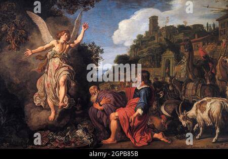 L'Ange Raphaël prend congé de l'ancien Tobit et de son fils Tobias - Pieter Lastman, 1618 Banque D'Images