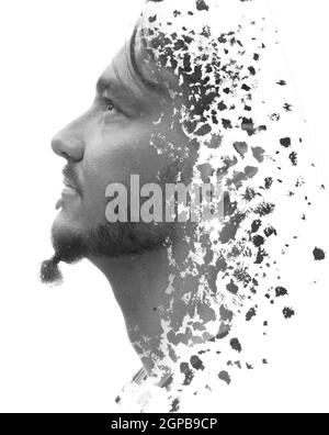 Paintographie.Portrait d'un modèle masculin combiné à une peinture expressionniste Banque D'Images