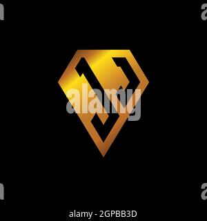 Logo JJ avec vecteur en forme de losange doré, monogramme géométrique en forme de doré isolé sur fond noir Illustration de Vecteur