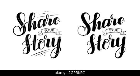 Partagez votre lettrage d'histoire. Concept de partage d'expérience personnelle. Illustration vectorielle isolée sur fond blanc Illustration de Vecteur
