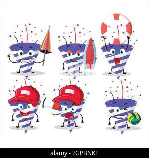 Happy face bleu firecracker personnage de dessin animé jouant sur une plage. Illustration vectorielle Illustration de Vecteur