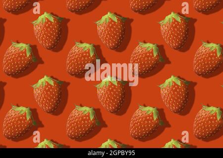 Motif alimentaire sans couture. Fruits de fraise d'en haut. Concept de pose plate minimale. Banque D'Images