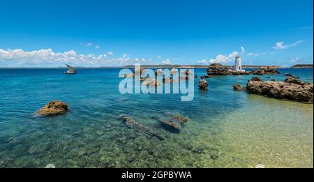 Vue panoramique de la mine Cap phare, également connu sous le nom de Cap Andranomody phare, près de village ramena dans le nord de Madagascar Banque D'Images