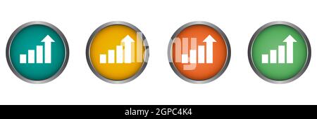 Graphique de croissance vecteur icône bord métallique, conception plate web ronde bouton isolé de financement économie d'investissement Banque D'Images