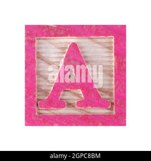 Un bloc de bois de lettre A pour enfants sur blanc avec clipping chemin Banque D'Images