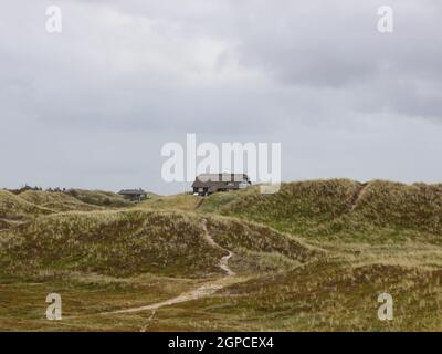 Maison d'été sur le haut de la Dune de sable au Danemark Banque D'Images