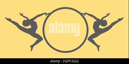 Silhouette d'un athlète de gymnastique rythmique de saut. Banque D'Images