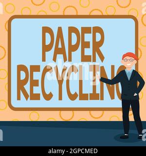 Inspiration montrant le recyclage du papier d'affichage. Aperçu de l'entreprise utiliser les papiers usagés d'une nouvelle manière en les recyclant Résumé Professeur donnant des conférences Banque D'Images