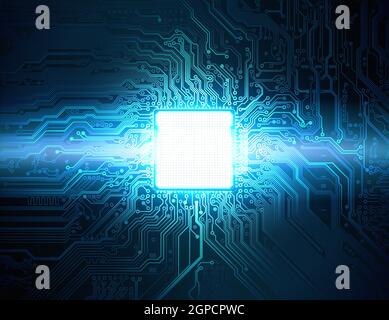 Carte de circuit imprimé, carte mère. Historique technologique abstrait. Technologie informatique, processeur, micropuce. Intelligence artificielle, Big Data Illustration de Vecteur