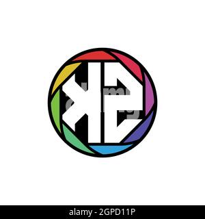 KZ Monogram logo lettre Geometric lentille polygonale arc-en-ciel, cercle géométrique forme arrondie Illustration de Vecteur