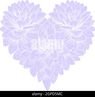 Coeur fleur Amour Floral Vintage Etching Illustration de Vecteur