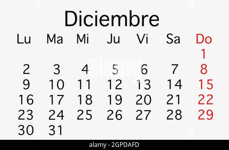 Calendrier de planification de décembre 2019. Banque D'Images