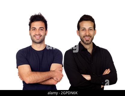 Deux beaux hommes noirs isolé sur un fond blanc Banque D'Images