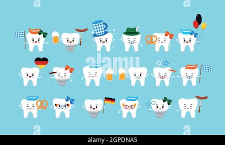 Octoberfest dents mignon icône vecteur ensemble isolé. Illustration de Vecteur