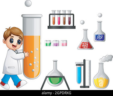 Jeune scientifique tenant un tube à essai et un équipement de laboratoire Illustration de Vecteur