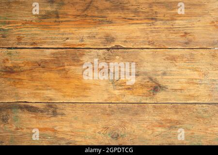 Ancien fond de table en bois. Surface en bois rustique avec texture et taches. Copier l'espace. Photo de haute qualité Banque D'Images