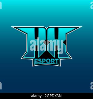 Logo KX eSport initiale de jeu avec modèle vectoriel de couleur bleu clair Illustration de Vecteur
