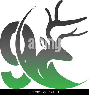 Logo icône numéro 9 avec motif cerf Illustration de Vecteur