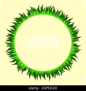 Châssis de cercle d'herbe. Bordure ronde vide de style écologique avec pelouse à feuillage vert. Modèle de bague écologique abstraite pour présentation ou bannière d'information. Illustration du vecteur de l'heure de printemps ou d'été. Illustration de Vecteur