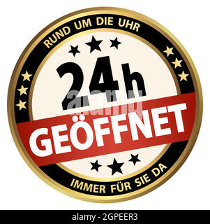 bouton de travail rond - ouvert 24 heures sur 24 (allemand) Illustration de Vecteur
