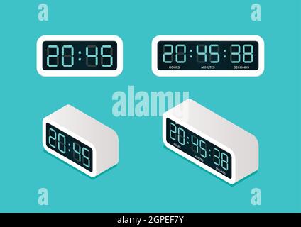 Radio-réveil numérique vue avant et isométrique. Illustration vectorielle Illustration de Vecteur