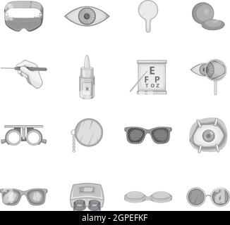 Ophtalmologie icons set, style monochrome gris Illustration de Vecteur