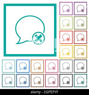 Annuler le contour du message icônes de couleur plate avec cadres quadrants sur fond blanc Illustration de Vecteur