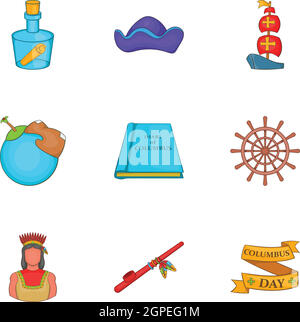 La recherche de mainland icons set, cartoon style Illustration de Vecteur