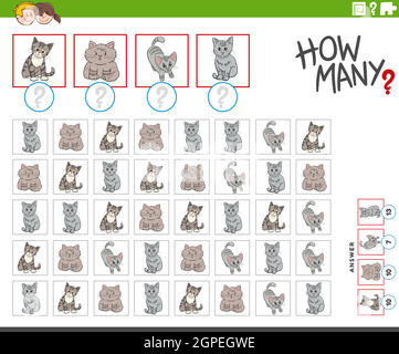 combien de personnages animaux de dessin animé chats compte le jeu Illustration de Vecteur