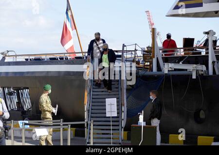 Non exclusif: ODESA, UKRAINE - 28 SEPTEMBRE 2021 - pour la première fois depuis le début de la pandémie, un navire de croisière entre dans le port d'Odesa avec 57 pa Banque D'Images