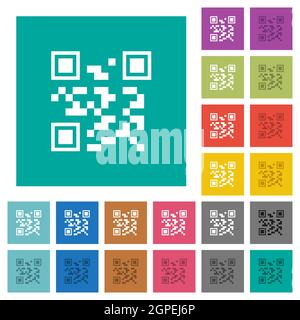 QR code multi-couleurs des icônes plates sur des arrière-plans carrés simples. Inclut des variantes d'icône blanche et foncée pour les effets de survol ou actifs. Illustration de Vecteur