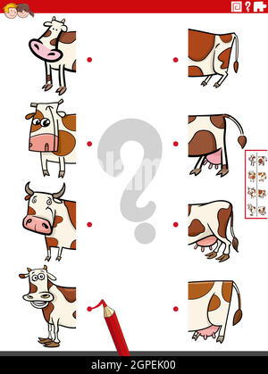 associez des moitiés de photos à un jeu éducatif de vaches Illustration de Vecteur