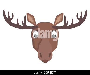Vue de l'avant de Moose. Tête d'animal de style dessin animé. Illustration de Vecteur