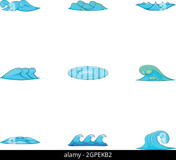 Tsunami icons set, cartoon style Illustration de Vecteur