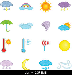 Weather icons set, cartoon style Illustration de Vecteur