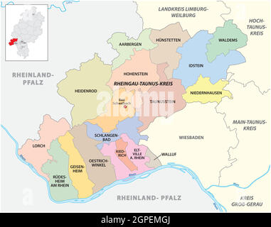 Carte du district administratif de Vector Rheingau-Taunus-Kreis, Hesse, Allemagne Illustration de Vecteur